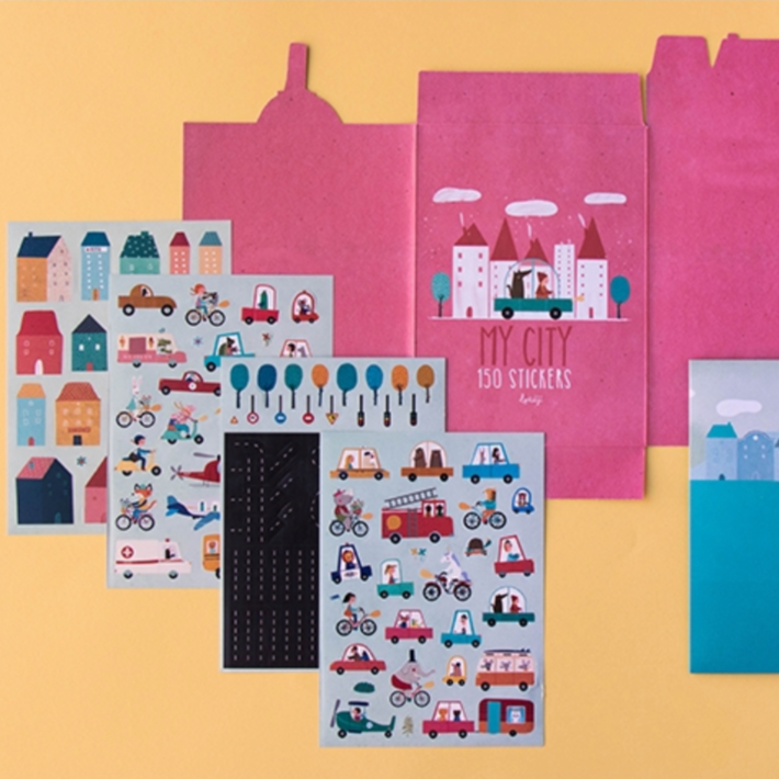 City Stickers with inside of packaging