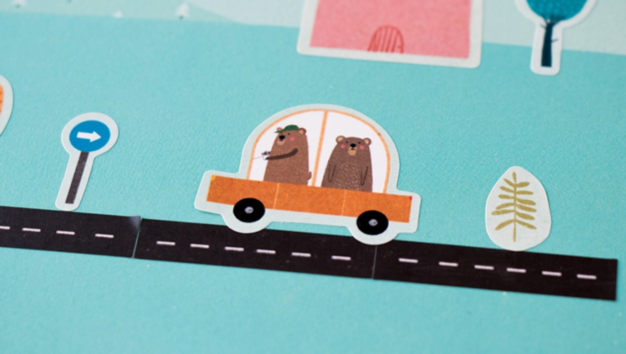 bear riding in car sticker on sticker road
