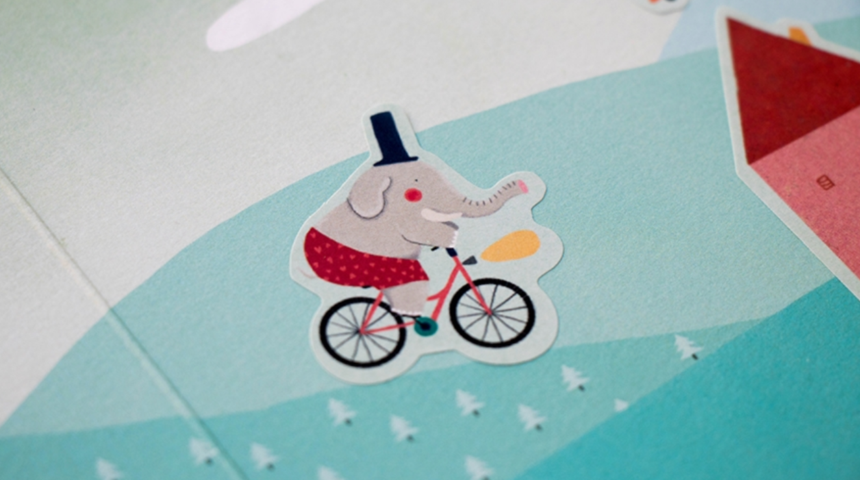 elephant sticker riding bicycle down hill