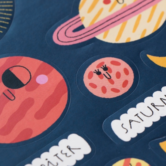 close up of moon and planet stickers