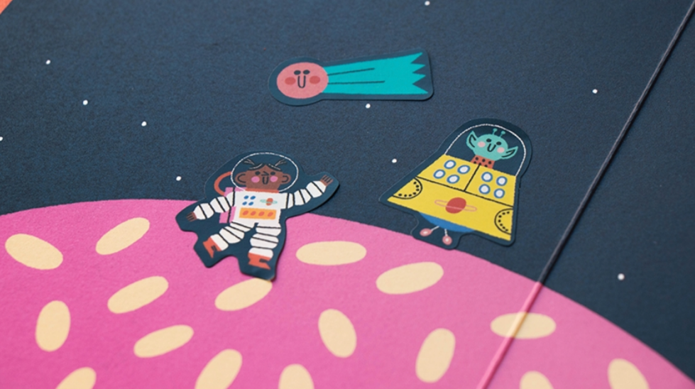 three stickers placed on page