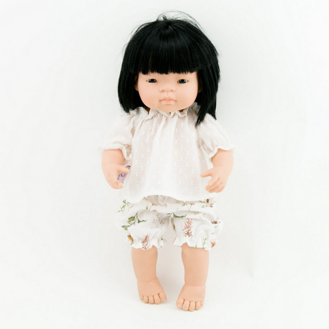 Plumeti Cotton Blouse with Floral Bloomers: fits 15" Miniland Doll