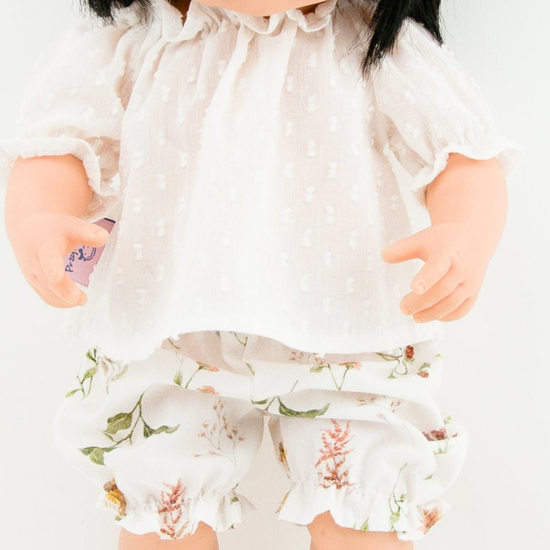 Plumeti Cotton Blouse with Floral Bloomers: fits 15" Miniland Doll