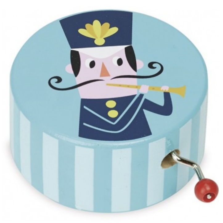 musician playing a flute on blue music box