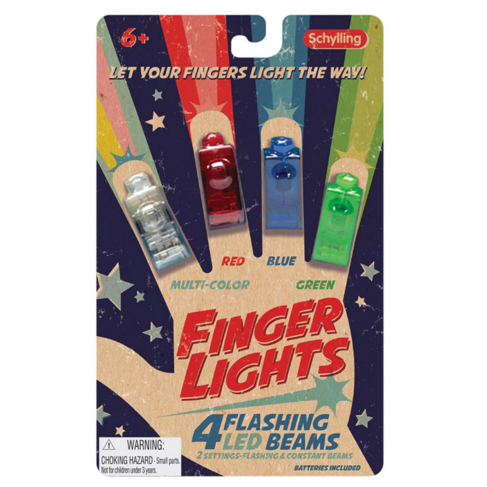 packaging showing illustration of hand wearing 4 finger lights