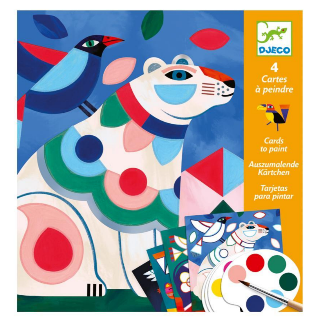 box featuring a painted wild cat and bird