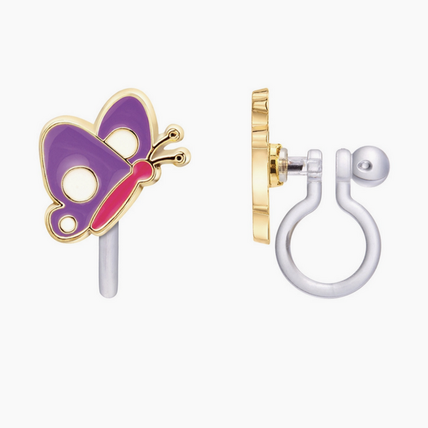 purple butterfly clip on earrings
