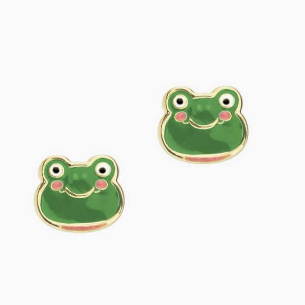smiling green frog stud earrings