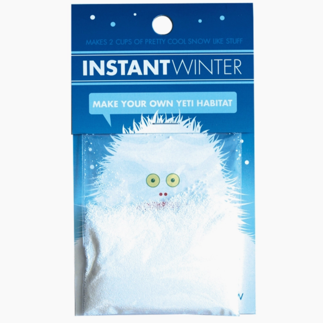 packaging for instant winter with  picture of a yeti"make your own yeti habitat"