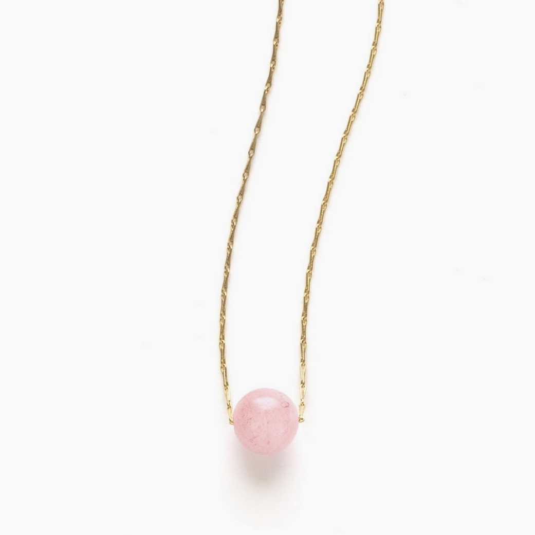 pink stone on gold chain