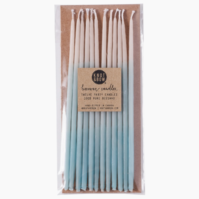 Tall Aqua Ombre Beeswax Birthday Candles
