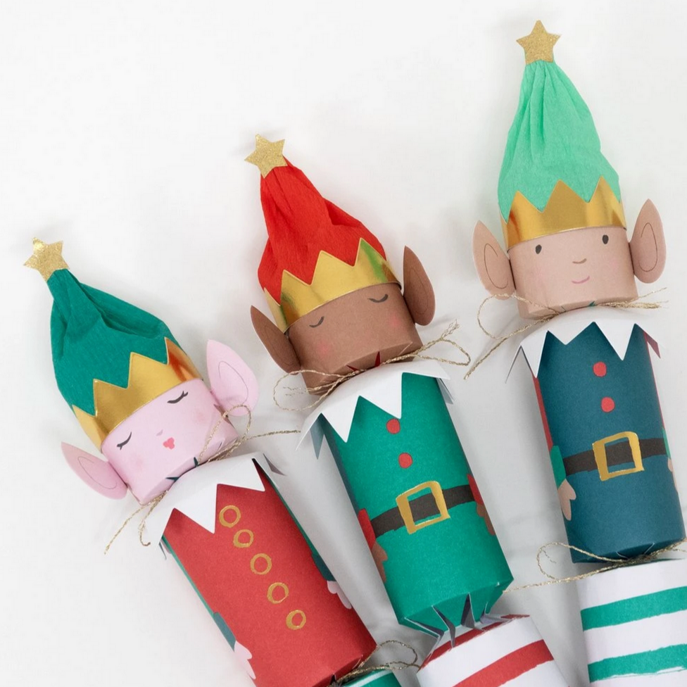 close up of three elf crackers