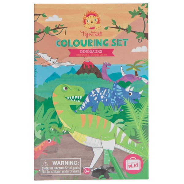 box featuring dinosaurs to color
