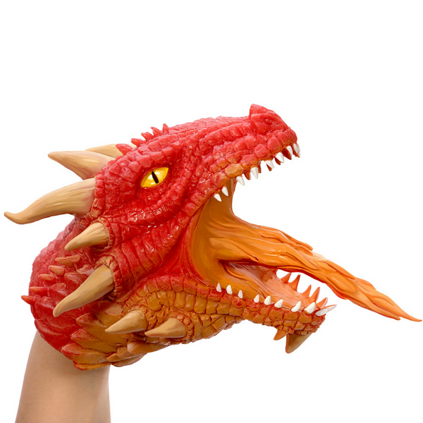 red dragon hand puppet with mouth opened