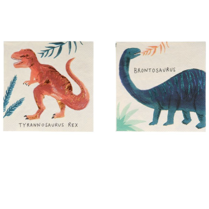 paper napkins with dinosaur illustrations