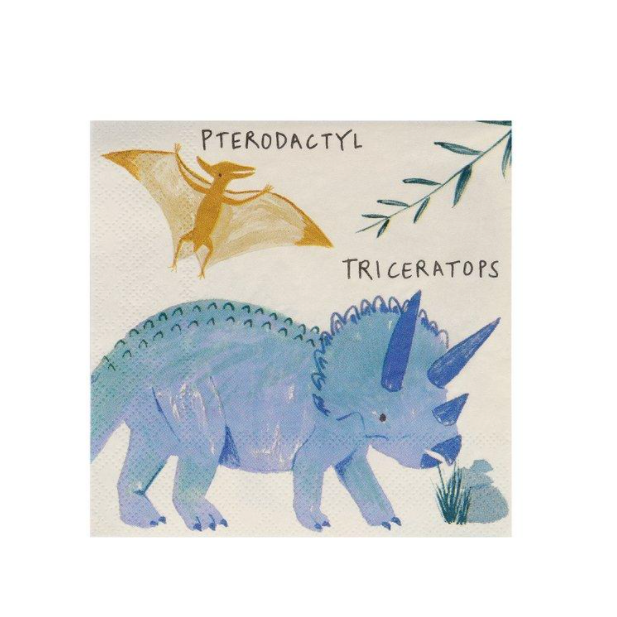 pterodactyl and triceratops on a paper napkin