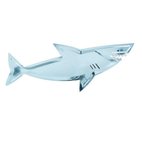 blue metalic shark shaped platter