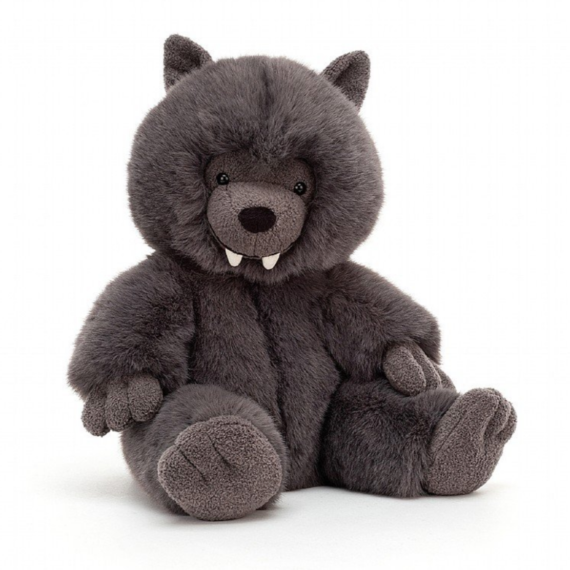 fuzzy wolf plush with white fangs