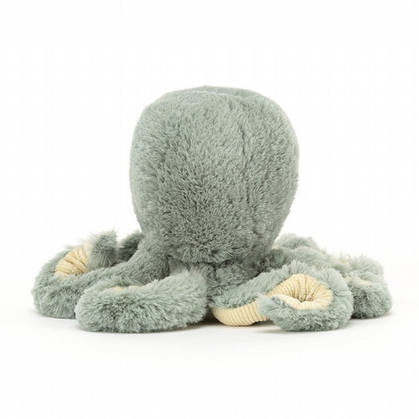 back view of little mint colored fluffy octopus