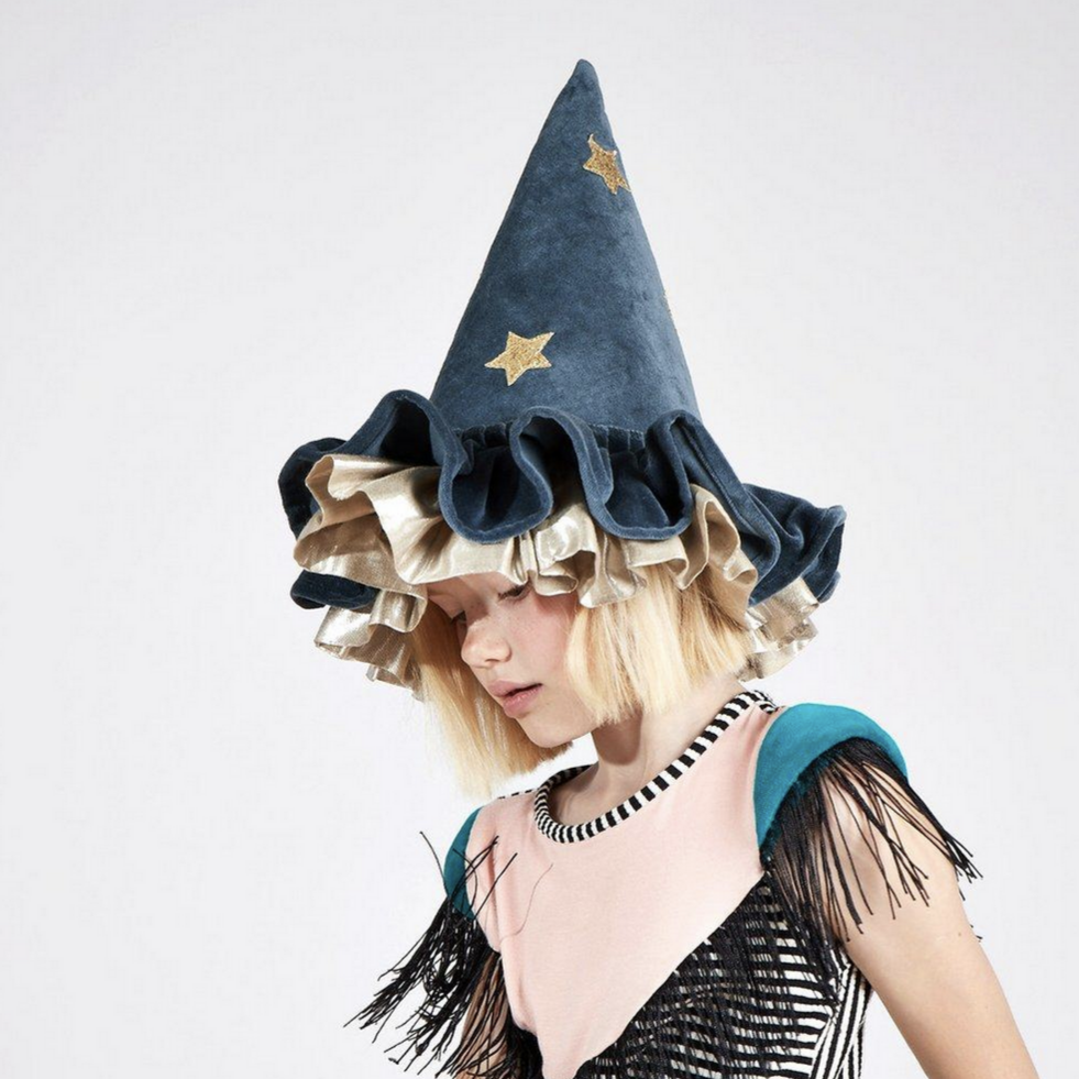 Velvet Pointed Blue Wizard/Witch Hat