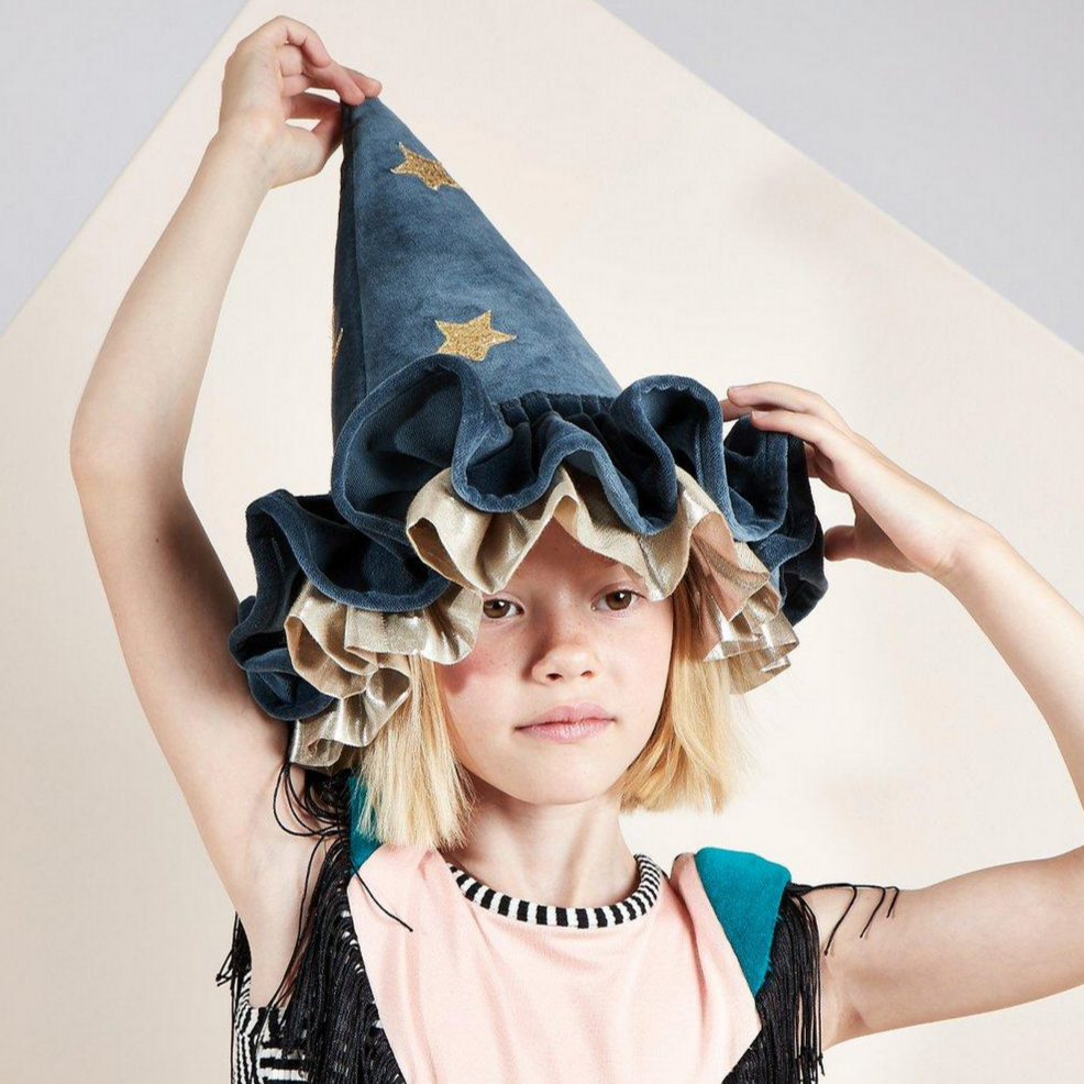 Velvet Pointed Blue Wizard/Witch Hat