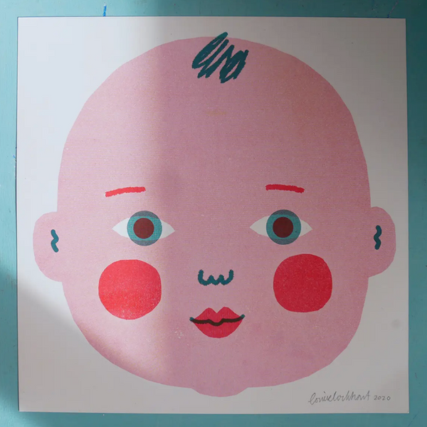 Pink/Teal Baby Square -Louise Lockhart Riso Print