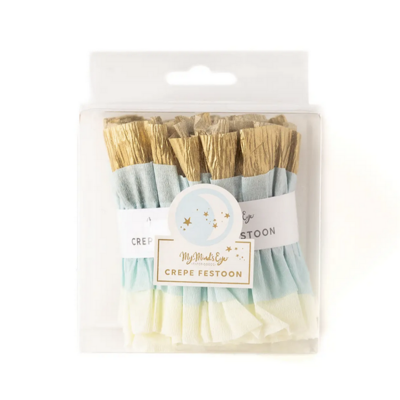 Cream/Blue/Gold Crepe Paper Banner TANTRUM