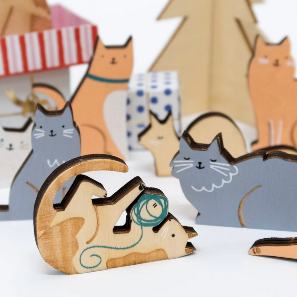 Wooden Cat Advent Suitcase