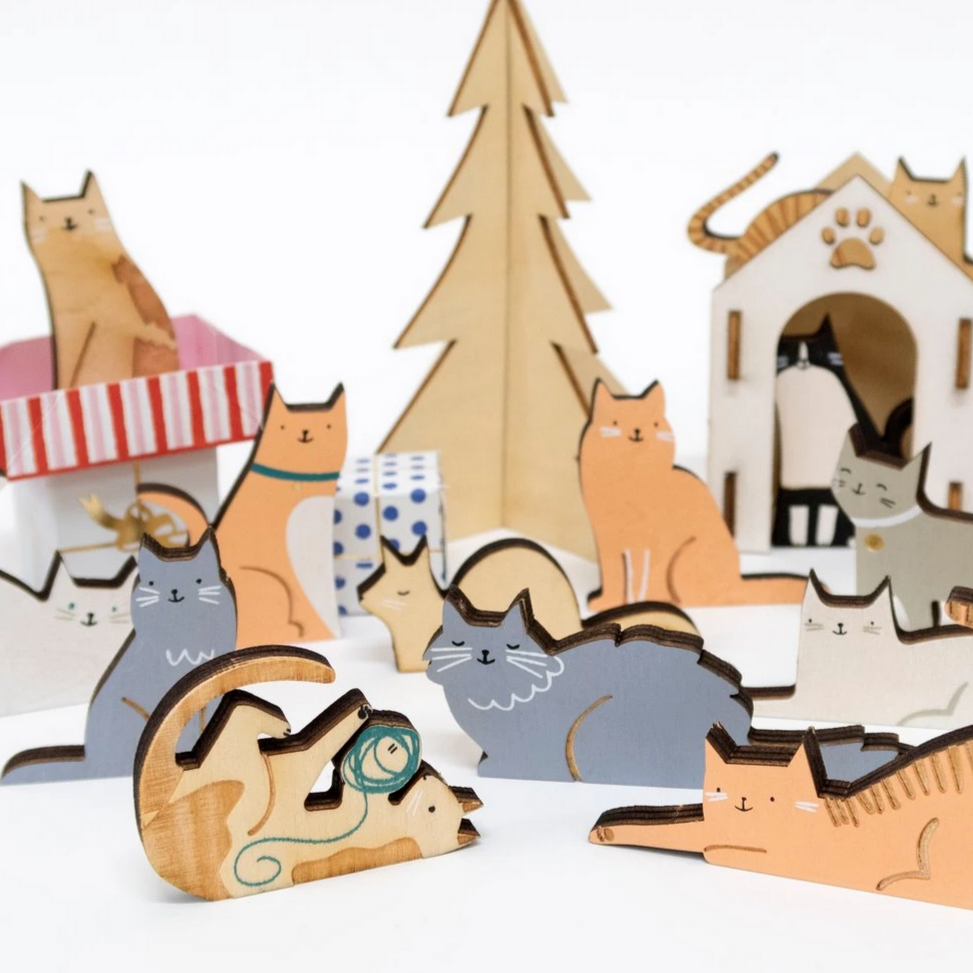 Wooden Cat Advent Suitcase