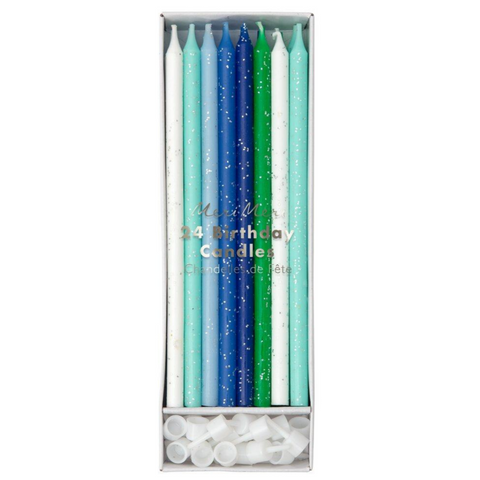 Blue & Green Glitter Candles (pk24)