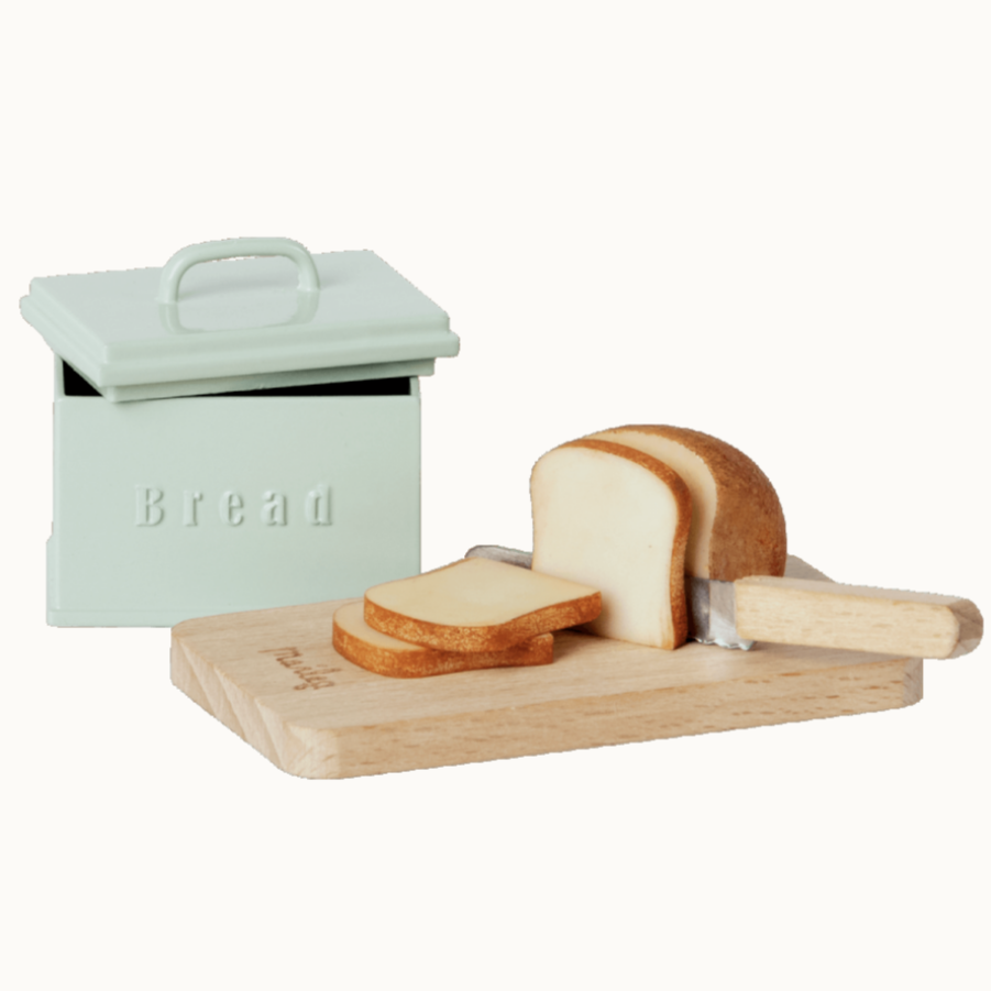 Miniature Bread Box with Cutting Board and Knife
