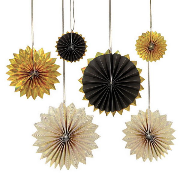Black & Gold Pinwheel Decorations