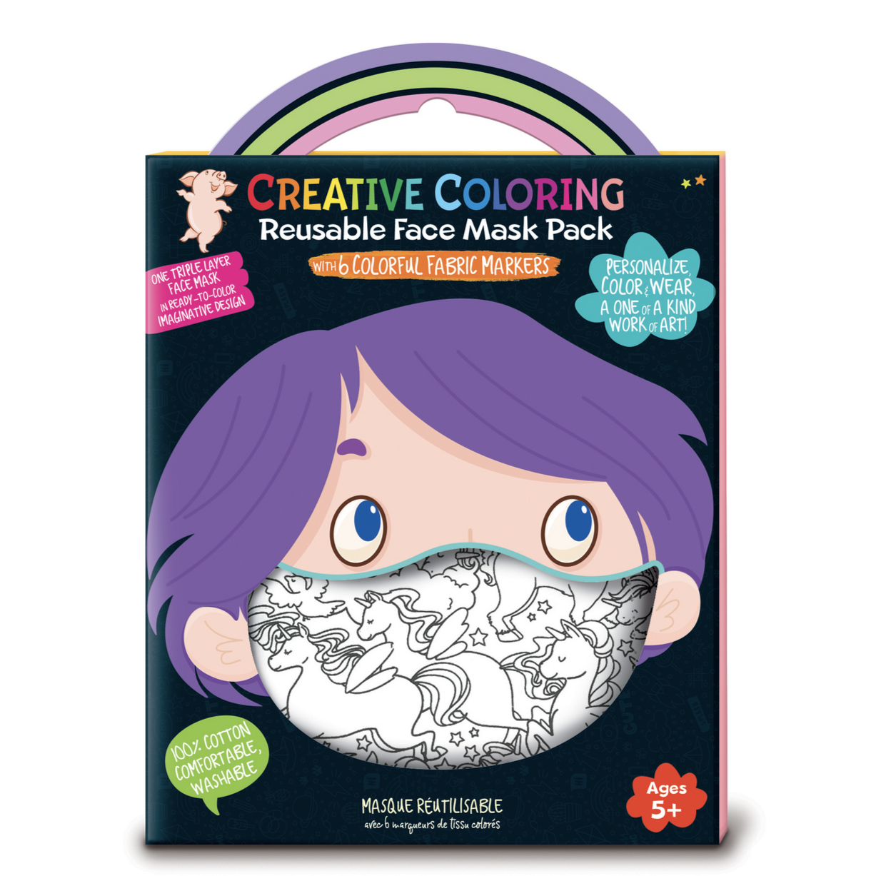 Creative Coloring Reusable Face Mask with Markers -Unicorn