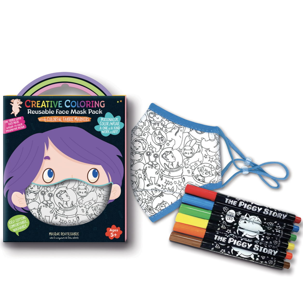 Creative Coloring Reusable Face Mask with Markers -Space
