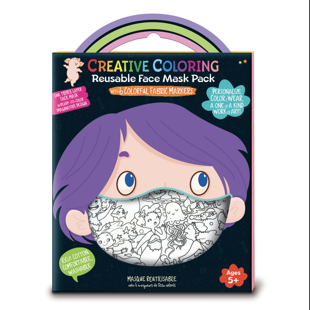 Creative Coloring Reusable Face Mask with Markers -Mermaid