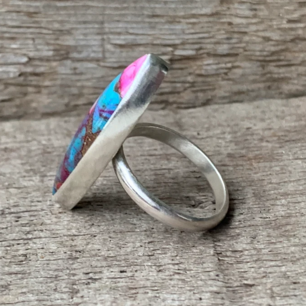 Marquise Dahlia Copper Turquoise Sterling Silver Ring