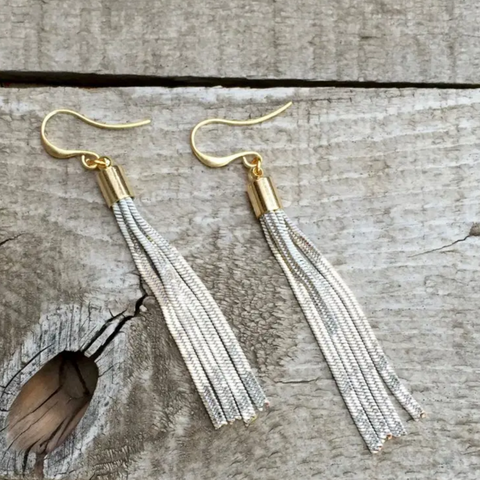 Edgy Rocker Ivory Gold Metal Tassel