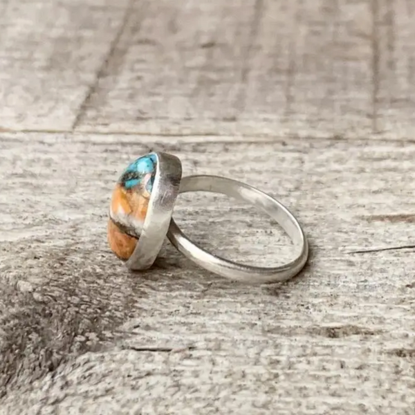 Spiny Oyster Copper Turquoise Sterling Silver Ring