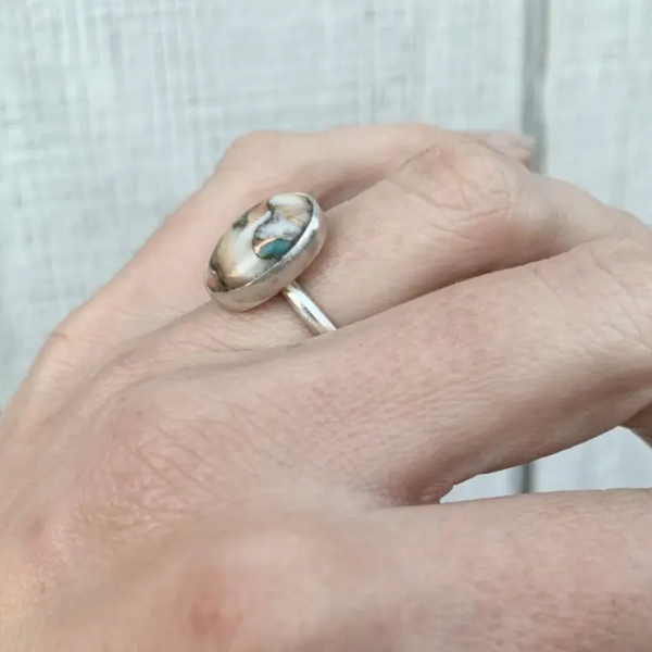 Spiny Oyster Copper Turquoise Sterling Silver Ring