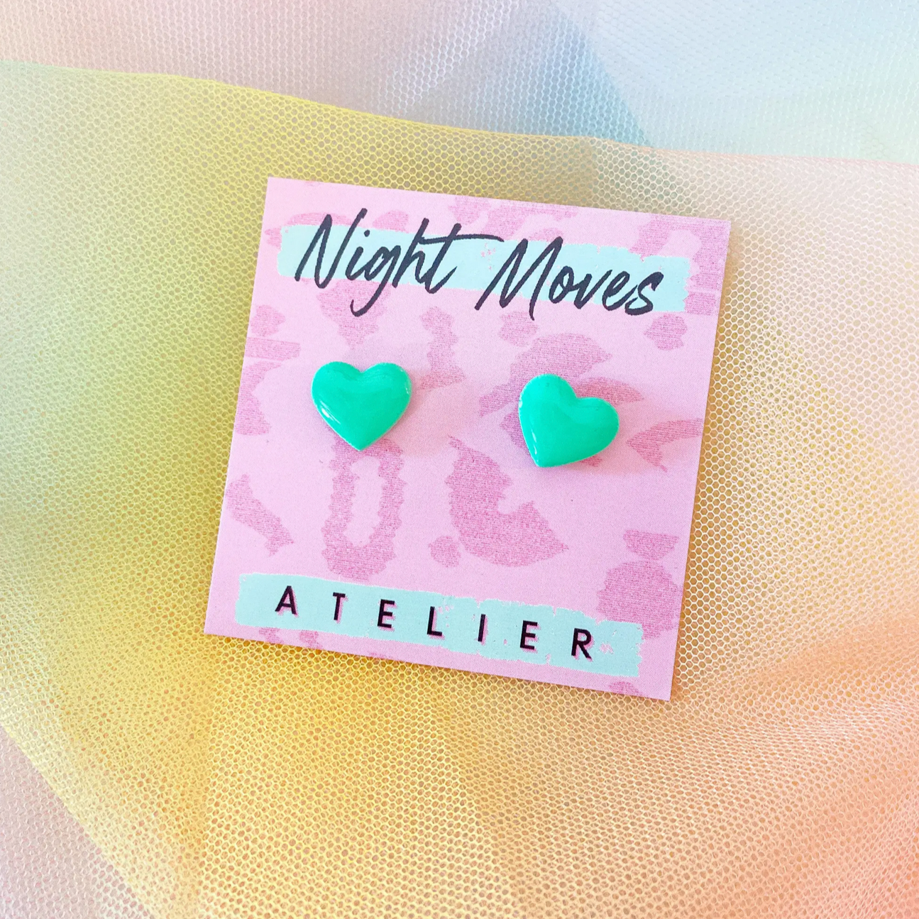 Mini Heart Studs in Seafoam Green