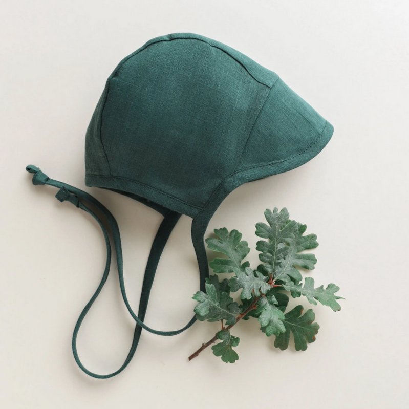 Brimmed Emerald Baby Bonnet -Lined