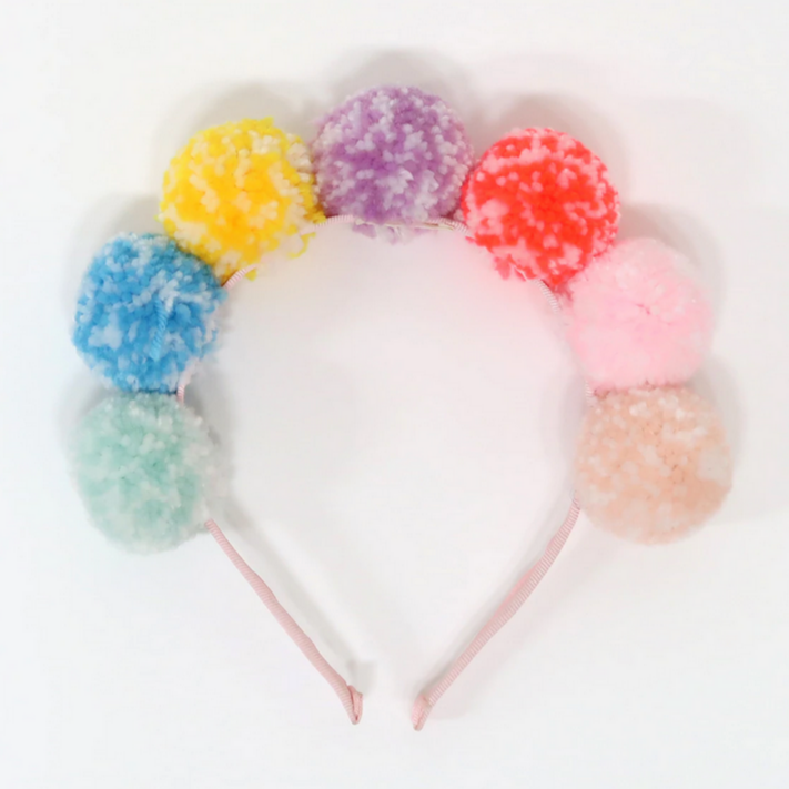 Rainbow Pompom Headband