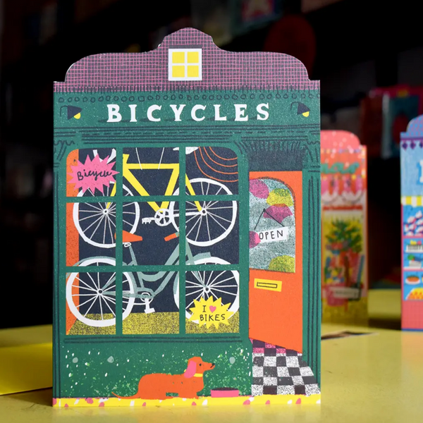 Bicycle Shop Die Cut Card -Louise Lockhart -Hello
