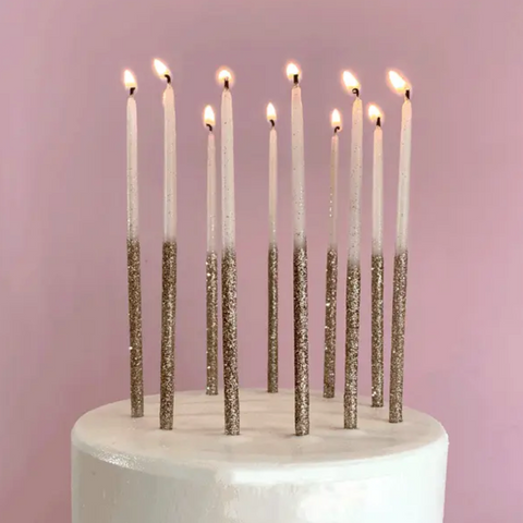 Single Glitter Beeswax Candles  -Gold Celebrate -6"