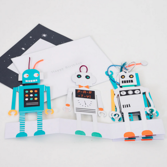 Robot Concertina Card -birthday