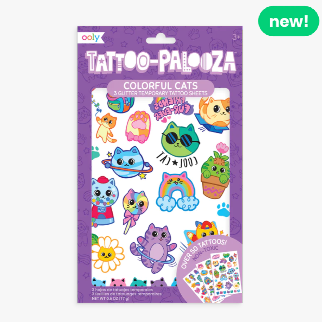 Temporary Tattoos - Colorful Cats - 3 sheets