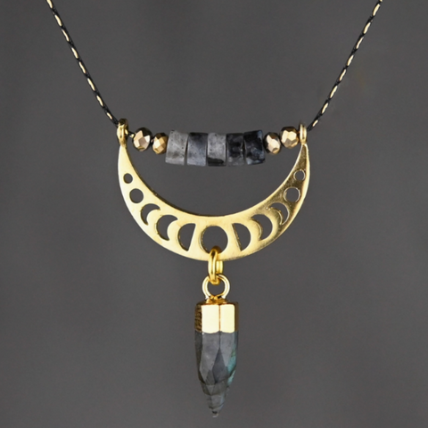 Moon Phase w/ Lab & Black Lab Necklace