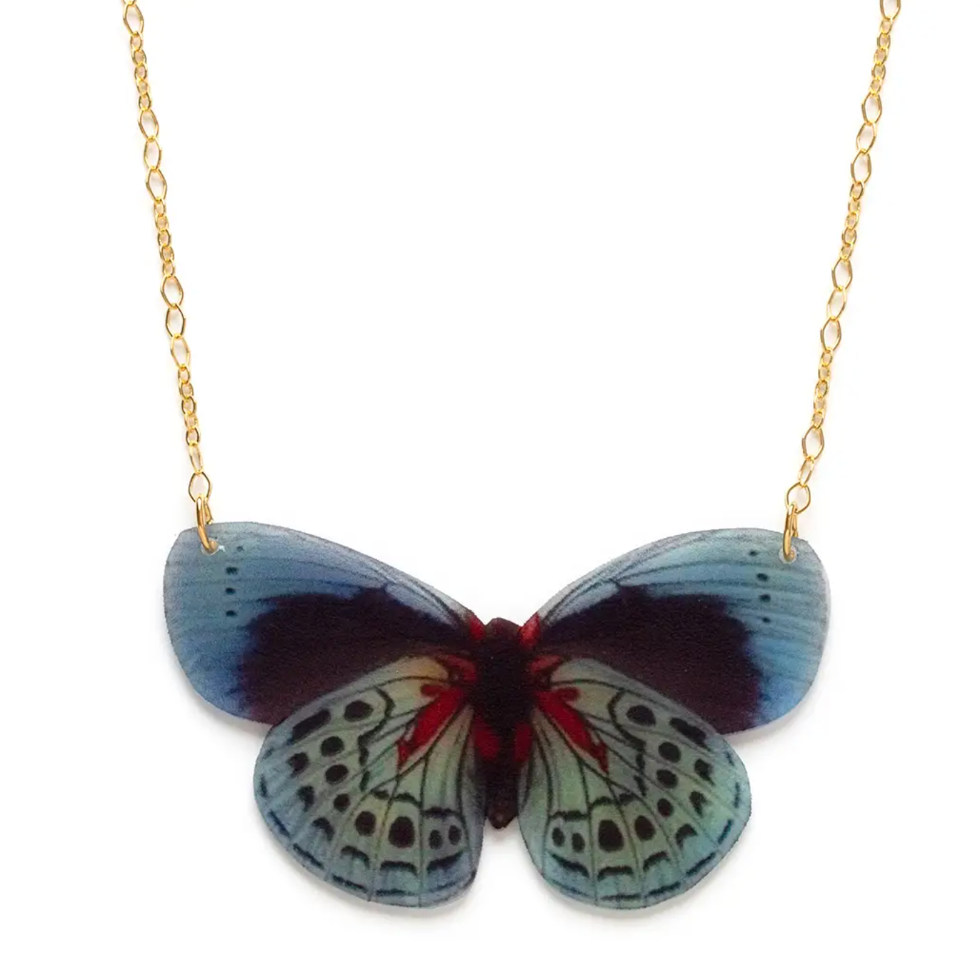 Blue Pansy Butterfly Necklace
