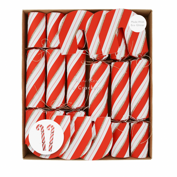 Candy Cane Shape Crackers ( tiger erasers, gold and silver star brooches, mint and coral paper clips or a metal puzzle) my