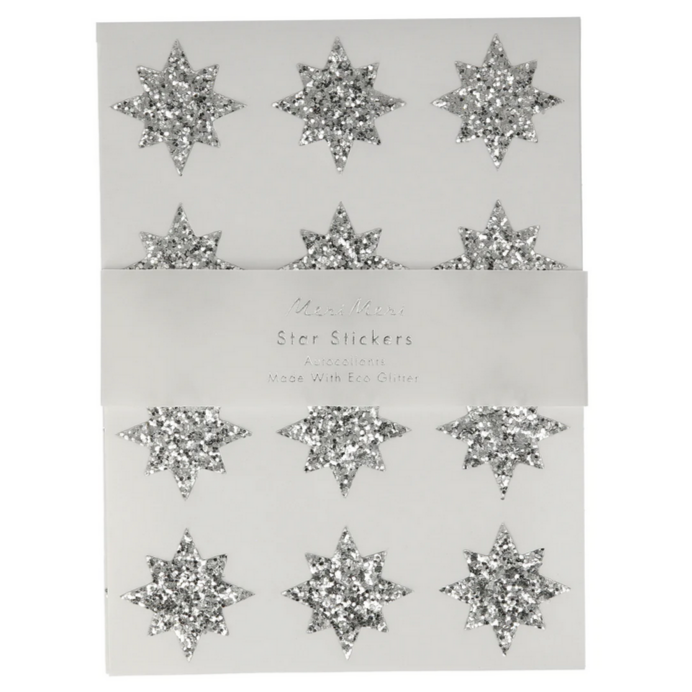 Silver Eco Glitter Star Stickers -pk8 sheets